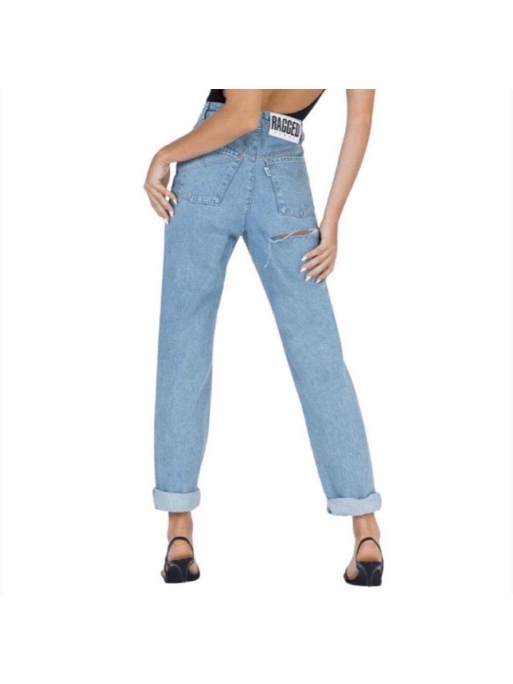 The Ragged Priest Jeans Womens Size 28 Blue Light Wash High Waisted Bum Cut